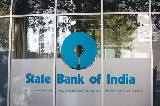 frankfurt, hesse/germany - 11 10 18: state bank of india bank sign in frankfurt germany