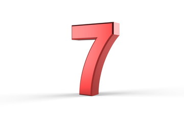 3D Red Number 7 Isolated White Background