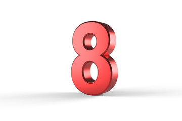 3D Red Number 8 Isolated White Background
