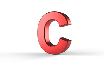 3D Red Letter C Isolated White Background