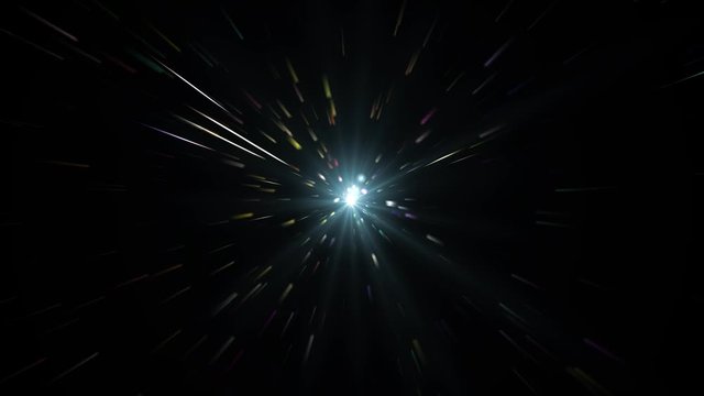 Abstract creative cosmic background. Speed of light, neon glowing rays in motion. Beautiful fireworks, colorful explosion