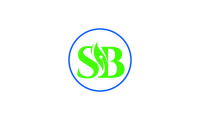 Modern green SB letter mark logo with leaf element and blue circle border