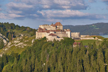 View Of Chateau de Joux, and The Surrounding Mountains