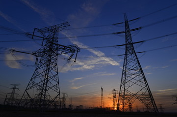 The power supply facilities of contour in the evening