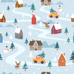 Merry Christmas illustration snow background seamless pattern 