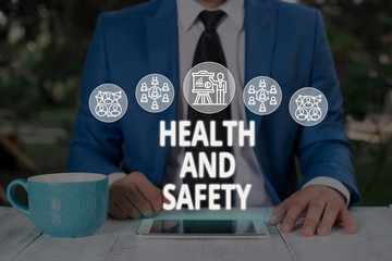 Text sign showing Health And Safety. Business photo text procedures intended to prevent accident in...