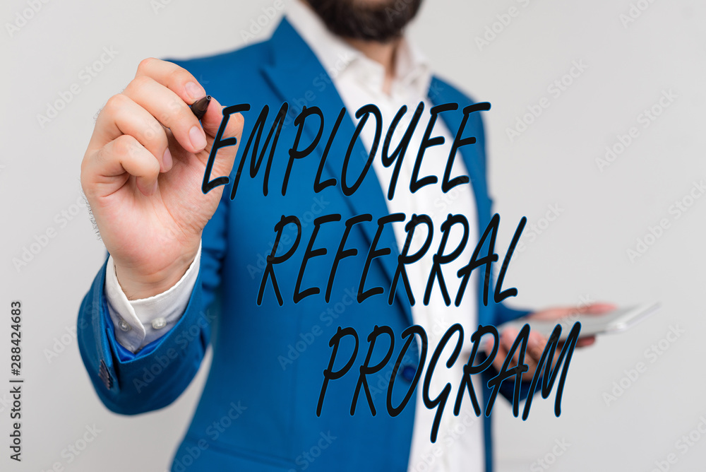 Poster text sign showing employee referral program. business photo showcasing employees are rewarded for in