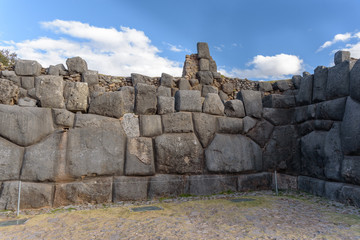 Sacsayhuaman, large fortress and temple complex by the Inca culture in the hills above Cusco, Peru, South America.