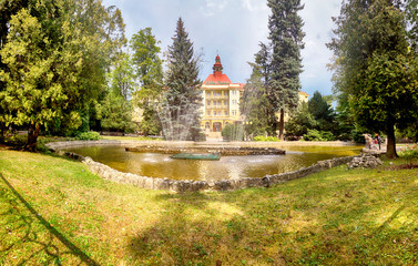 POLANICA ZDROJ, POLAND - AUGUST 26, 2019: Sanatorium 'Wielka Pieniawa'. Building in famous polish spa park in Polanica Zdroj, Lower Silesia, south-western Poland.