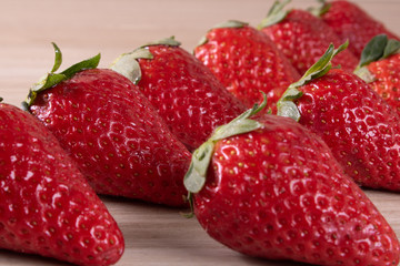  set fresh strawberries on wooden background