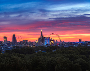 Colorful London city skyline sunrise 