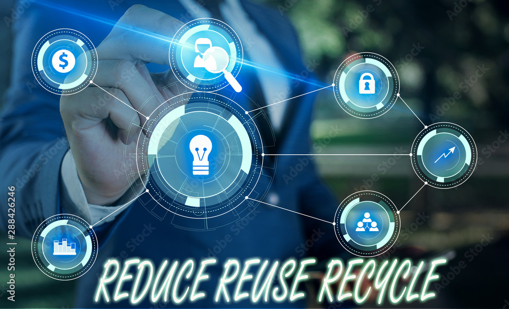 Aufkleber writing note showing reduce reuse recycle. business concept for environmentallyresponsible consumer 