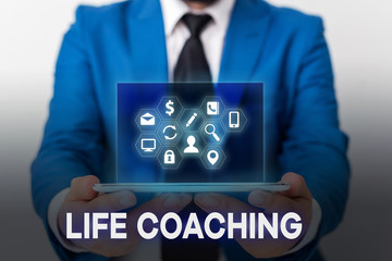 Handwriting text Life Coaching. Conceptual photo Improve Lives by Challenges Encourages us in our...