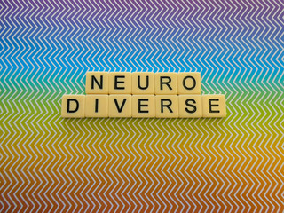 Bright rainbow zig zag pattern background sign with the word 