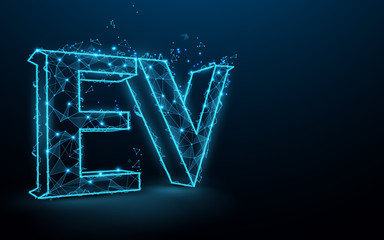 EV or electric vehicle icon from lines, triangles and particle style design. Illustration vector