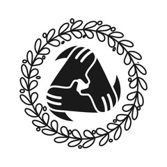leaf triangle hand Commitment Teamwork Together Black Logo