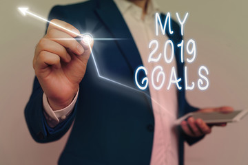 Conceptual hand writing showing My 2019 Goals. Concept meaning setting up demonstratingal goals or plans for the current year