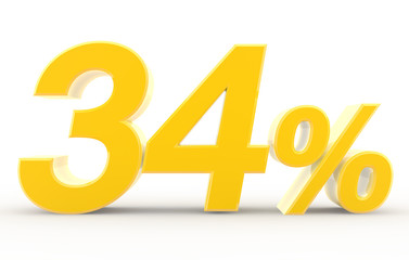 34 percent on white background illustration 3D rendering