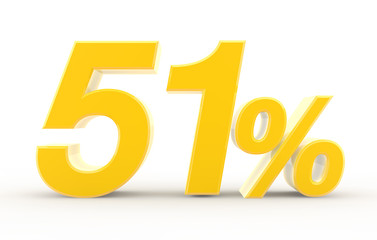51 percent on white background illustration 3D rendering