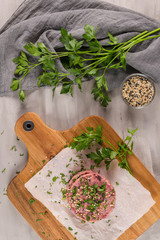 Raw veggie burger with beetroot and white beans