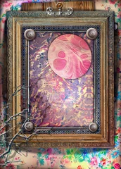 Foto auf Acrylglas Phantasie Hintergrund mit altmodischem Rahmen und abstrakter und psychedelischer Landschaft