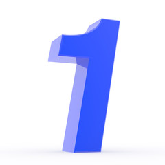 Number 1 blue collection on white background illustration 3D rendering