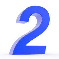 Number 2 blue collection on white background illustration 3D rendering
