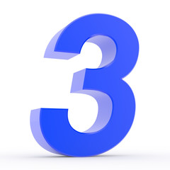 Number 3 blue collection on white background illustration 3D rendering