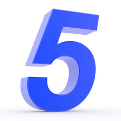 Number 5 blue collection on white background illustration 3D rendering