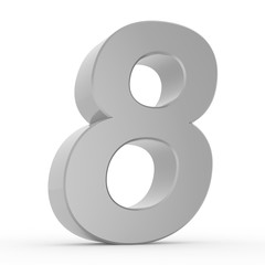 Number 8 chrome gray collection on white background illustration 3D rendering
