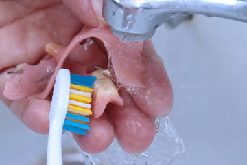 Use a toothbrush to clean teeth partial denture.