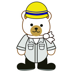 作業着を着たかわいいクマのイラスト