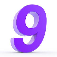 Number 9 purple collection on white background illustration 3D rendering