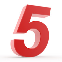 Number 5 red collection on white background illustration 3D rendering