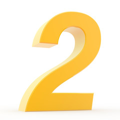 Number 2 yellow gold collection on white background illustration 3D rendering