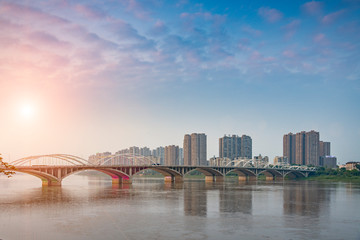 Fototapeta na wymiar Three Bridges of the Min River, Leshan City, Sichuan Province, China