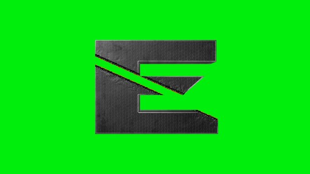  Metal letter number "e" isolated on green screen or chroma key. Abstract of iron burned and cut by a laser or beam of light. Burning steel Text Effect.Can be used as logo. Animation alphabet 3d 4k