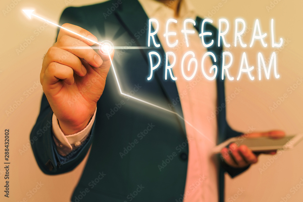 Poster conceptual hand writing showing referral program. concept meaning employees are rewarded for introdu