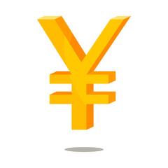 Sign of yuan on white isolated background. 3d. Golden.