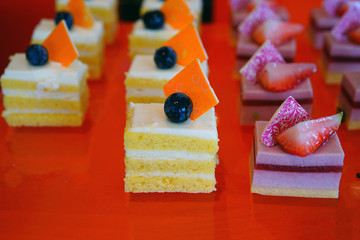 Petits fours mini cakes in bite size pieces