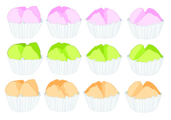 dessert thai rice flour muffin or Chinese new year's cake or year cake, Nian Gao is a food prepared from glutinous rice and consumed in Chinese cuisine. on white background vector illustration