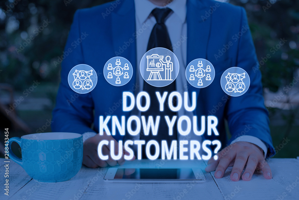 Poster text sign showing do you know your customers question. business photo text asking to identify a cust