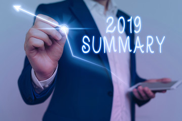 Conceptual hand writing showing 2019 Summary. Concept meaning brief comprehensive especially covering the main points of 2019