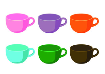 coffee cup Multi color on white background illustration vector  and many coffee cups Multi color pink purple orange blue green brown