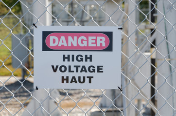 Danger High Voltage Sign in English and French