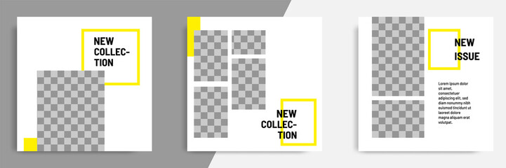 Minimal layout square banner in black yellow frame color. Editable geometric banner template for social media post, stories, story, flyer.	