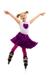 Little girl on roller skates.