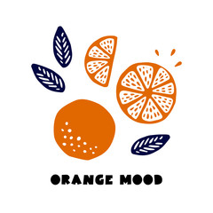 Orange whole and slices of oranges. Vector illustration of oranges. Fully editable handmade mesh. For menu design, prints, banners