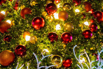 Obraz na płótnie Canvas Christmas decoration, Christmas tree, gifts, New year, decorations.Christmas light night background, Happy holidays background,Christmas background with light,