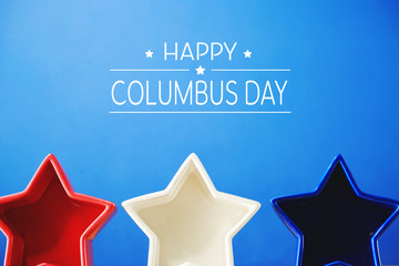 Columbus day message with red white and blue star decorations